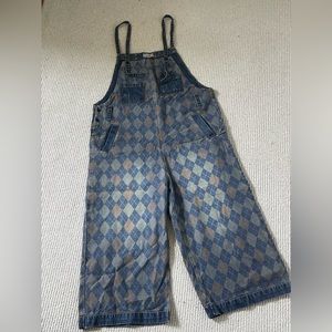 Easel Cropped Denim Jean Overalls Distressed Argyle size 8